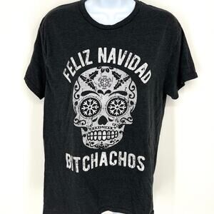 Crazy Dog Graphic T Shirt Feliz Navidad Bitchachos Skull Black Charcoal Size M